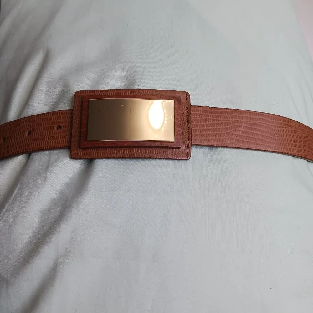 Chico's Vintage Women's Belt Size S Brown Leather Gold Buckle
